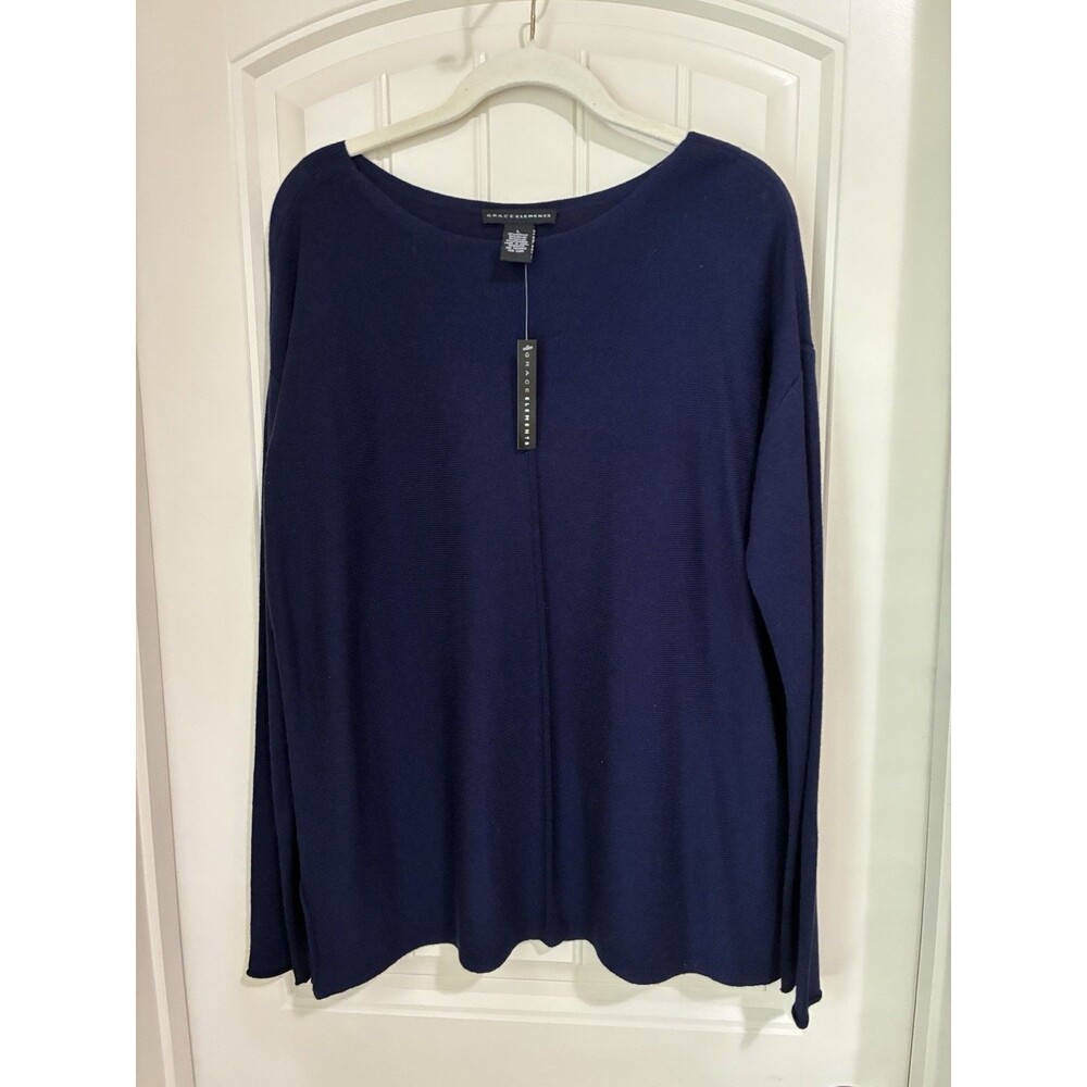 Grace Elements Womens Sweater Navy Blue Large NWT Cashmere Blend